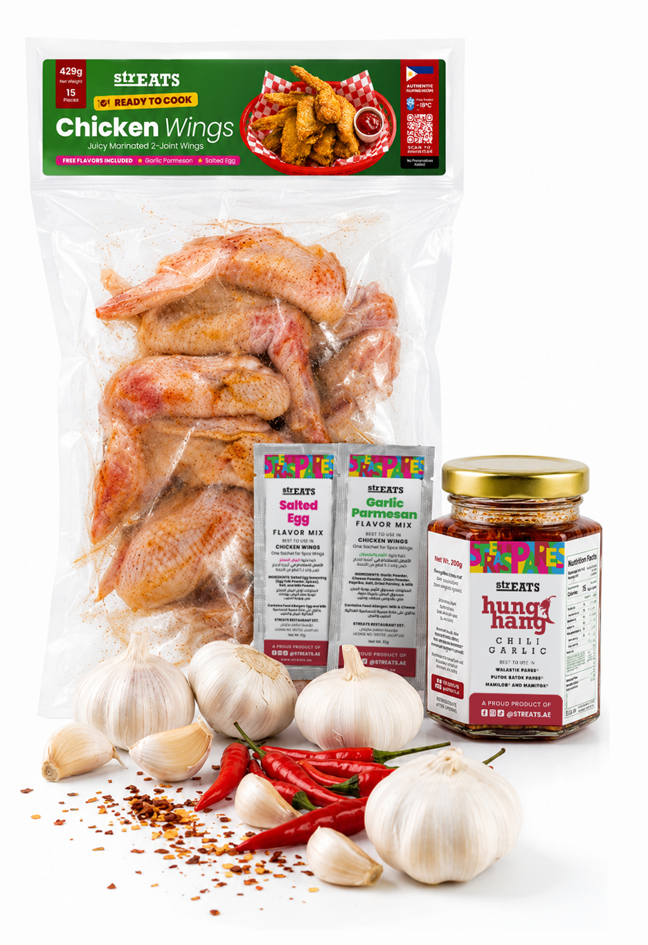 Marinated Chicken Wings (430g) + Hunghang Chili Garlic Oil (100ml) Bundle
